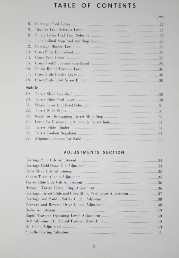 Jones & Lamson 5, Ram Type Turret Lathe, Instructions, Parts Manual 1958