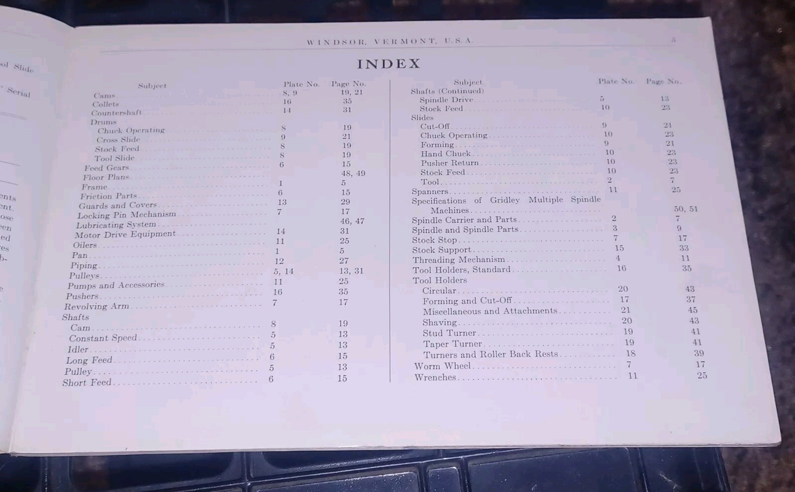 National Acme Company Model G MULTIPLE SPINDLE SCREW MACHINE Parts List GRIDLEY