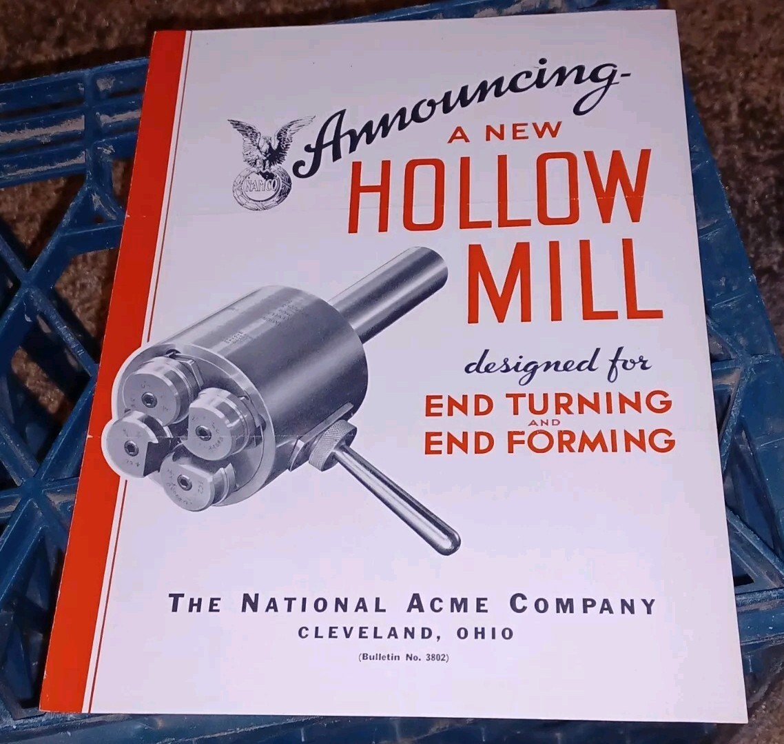 VTG National Acme Co HOLLOW MILL END TURNING FORMING Tool SALES CATALOG FLYER