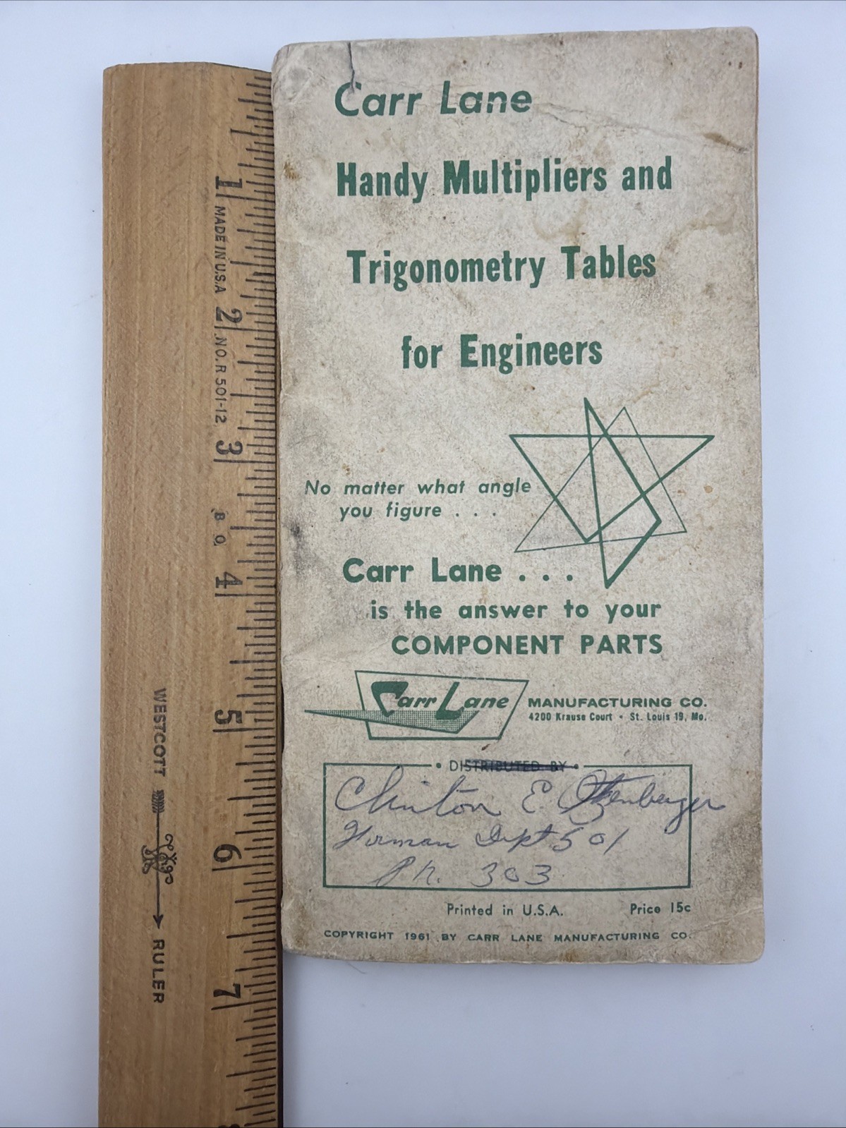 Carr Lane Handy Multipliers and Trigonometry Tables for Engineers 1961