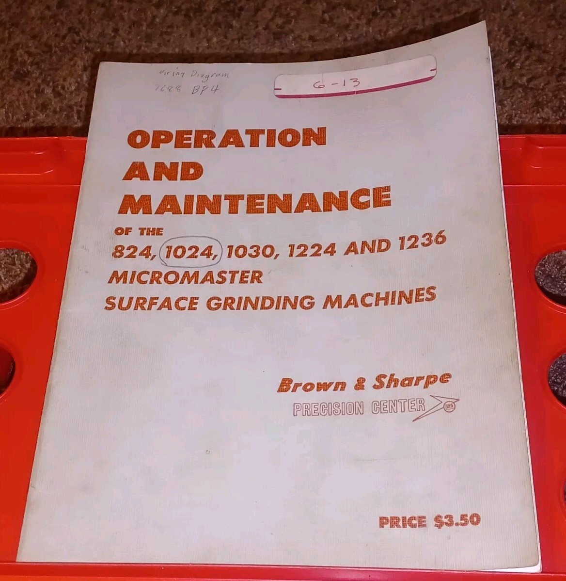 Brown & Sharpe Operation Maintenance Machine Shop Manual 824 1024 1030 1224 1236
