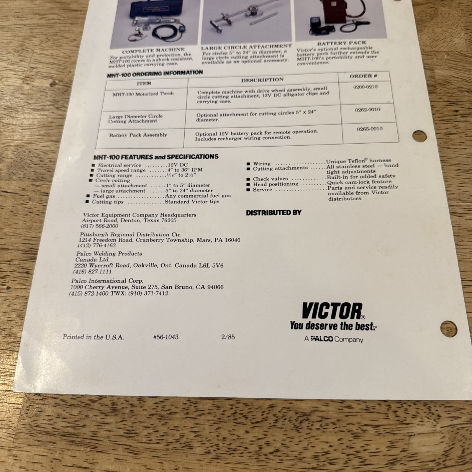 Victor Palco Company Precision Cutting Simplified Sales brochure 1985