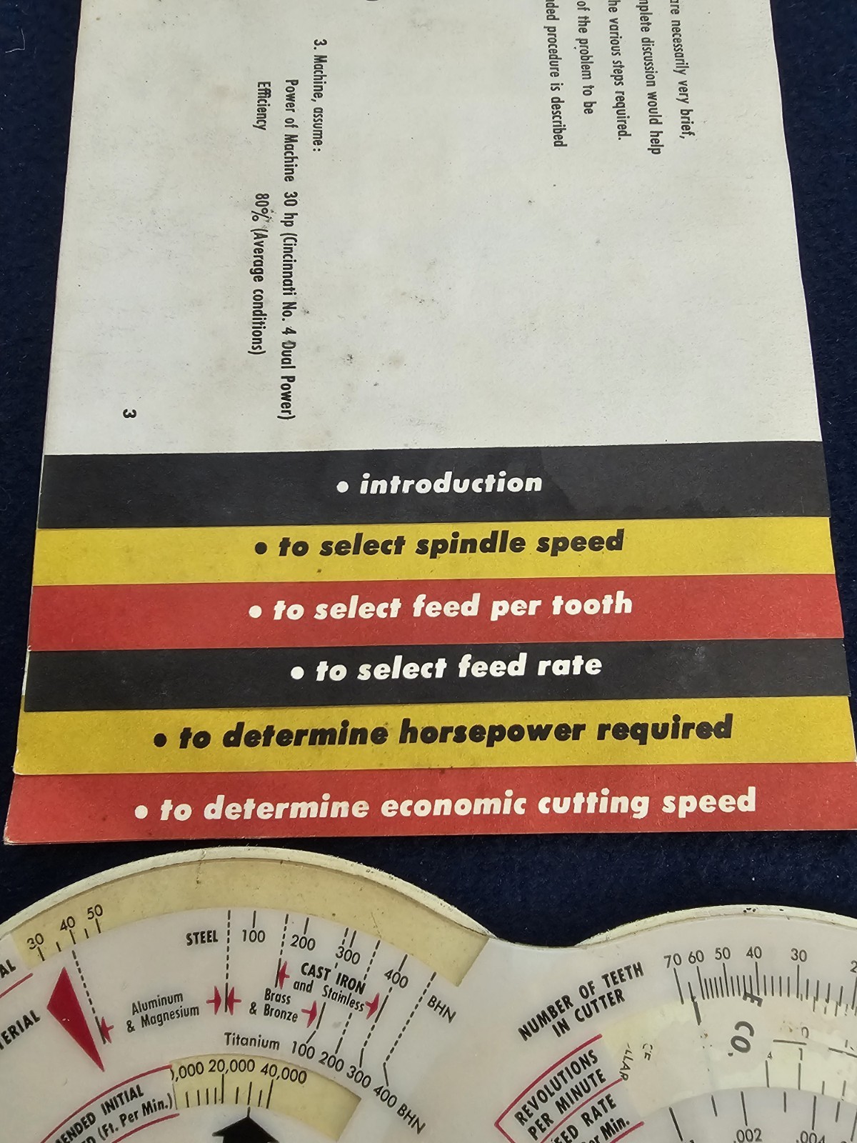 VTG CINCINNATI MILLING CALCULATOR. FEEDS & SPEEDS, & SETUP, W/ Instructions