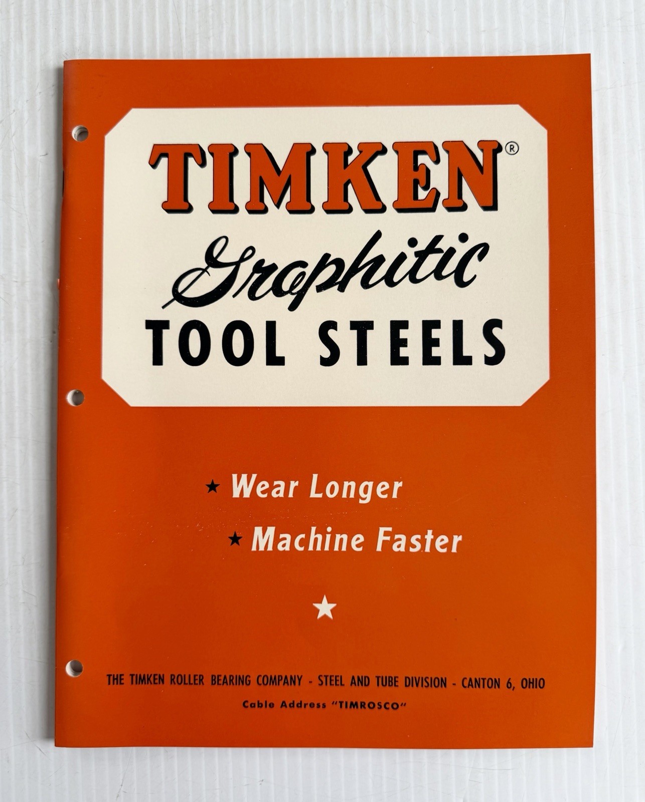 1953 Timken Roller Bearing Graphitic Tool Steels Catalog Vtg Industrial Brochure