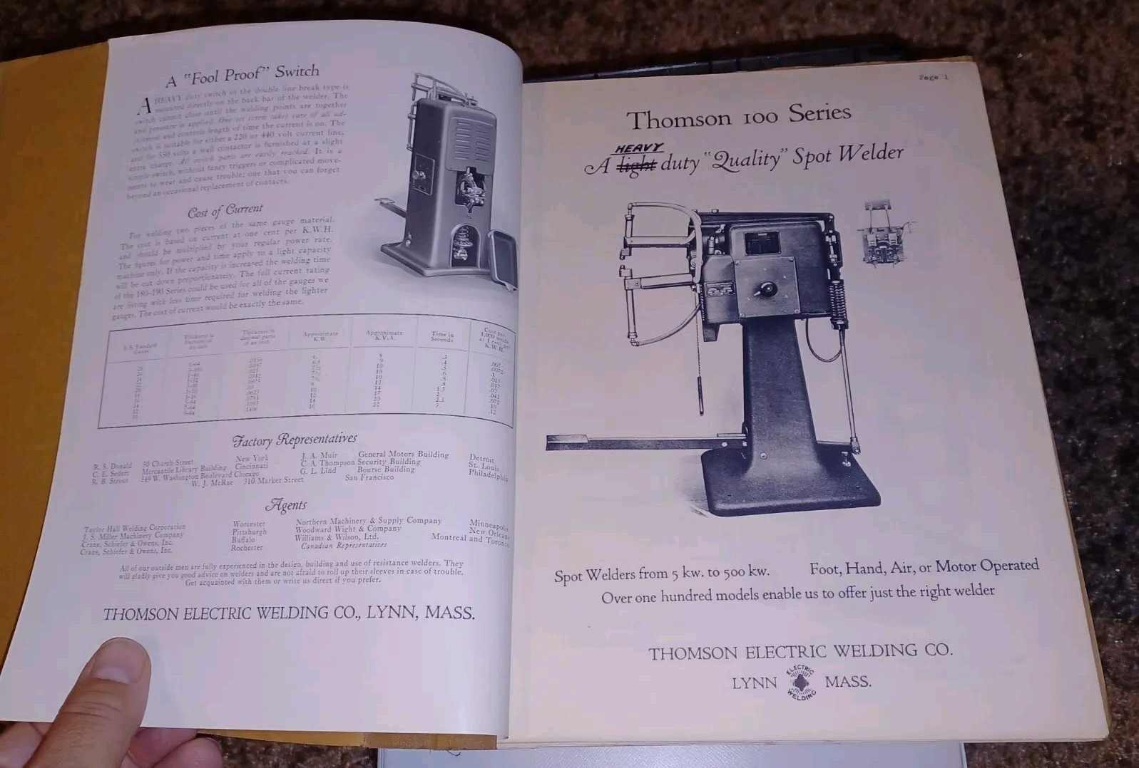 THOMSON PROCESS ELECTRIC WELDING COMPANY early 1900s Sales Catalog Book MACHINES
