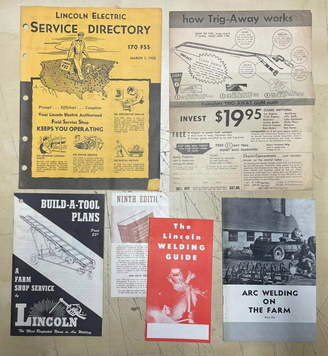 Vtg 1950s Lincoln Electric Brochure Bundle Directory Build A Tool Plan Welding +