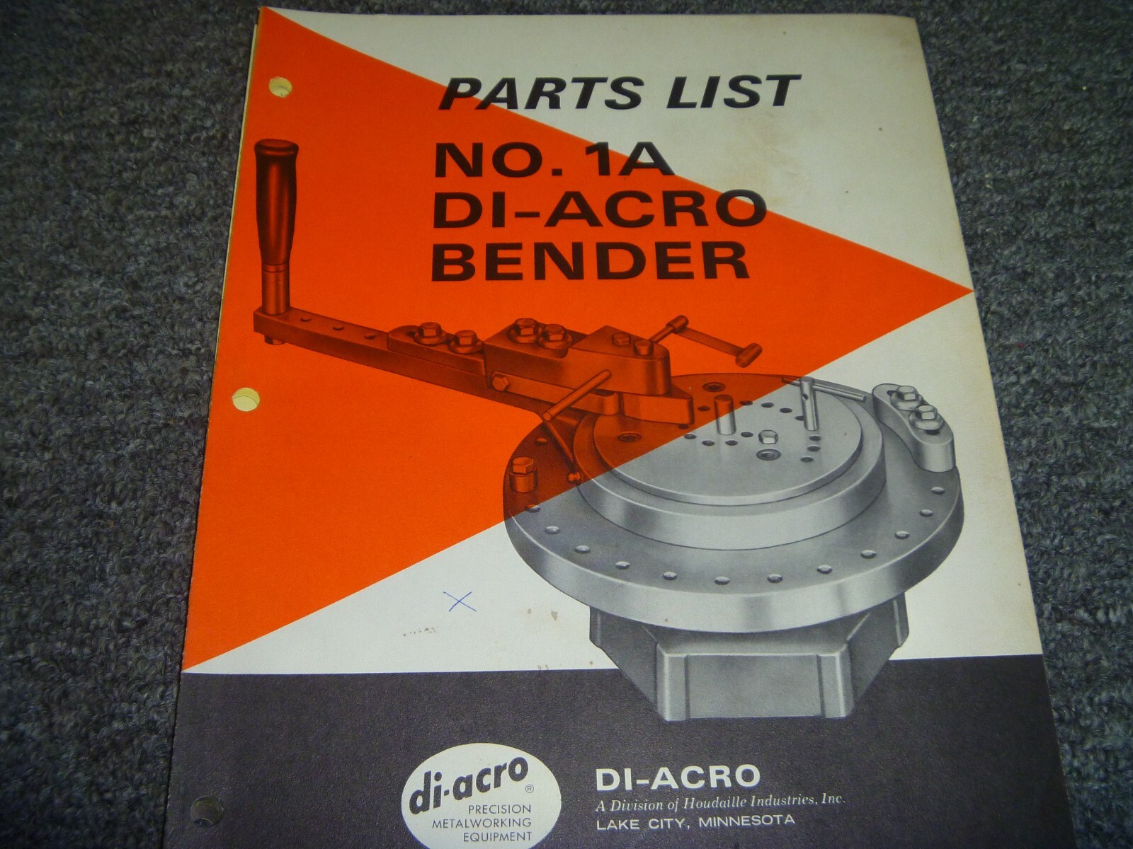 Di-Acro Houdaille No. 1A Di-Acro Bender Parts Catalog Manual