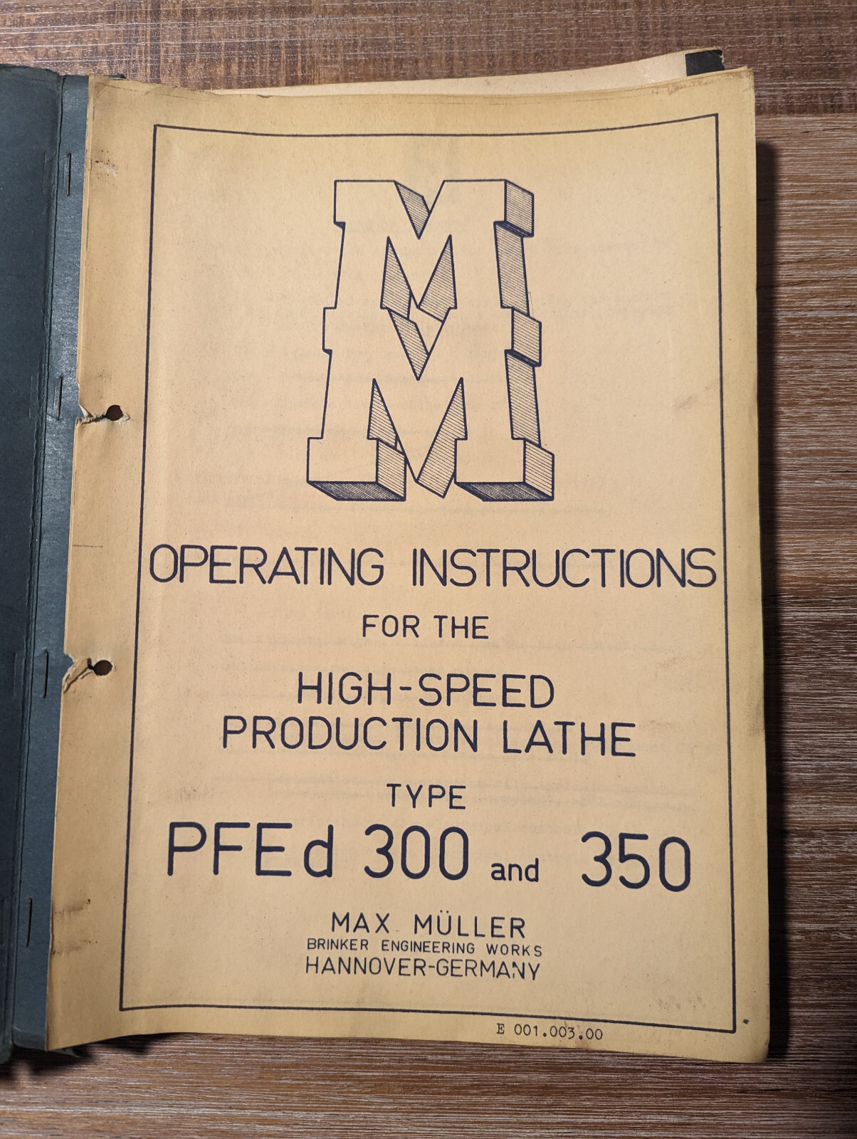 Max Muller High Speed Production Lathe PFEd 300 & 350 Operating Instructions