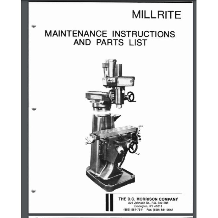 Powermatic 58480438 Millrite Vertical Milling Machine Operator & Parts ManuaL