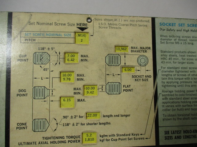 HOLO-KROME Bolt / Socket Head Screw Selector Slide Calculator # 273, Set Screws