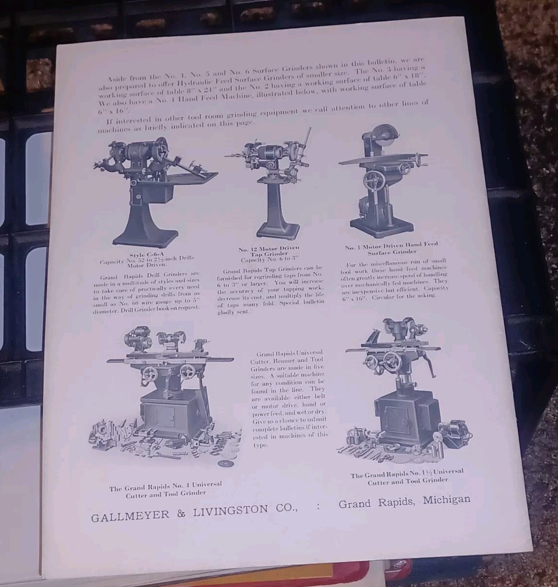 GALLMEYER & LIVINGSTON GRAND RAPIDS Michigan Tool SURFACE GRINDERS Catalog Book