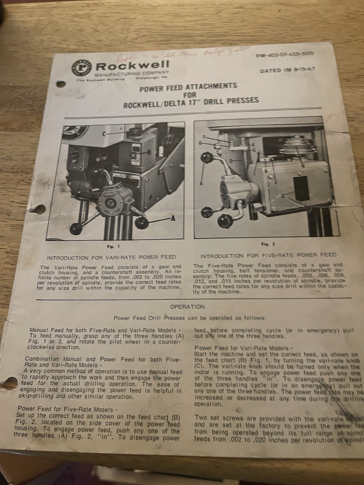 ROCKWELL Power Feed Attachments for Rockwell/Delta 17″ Drill Press Brochure