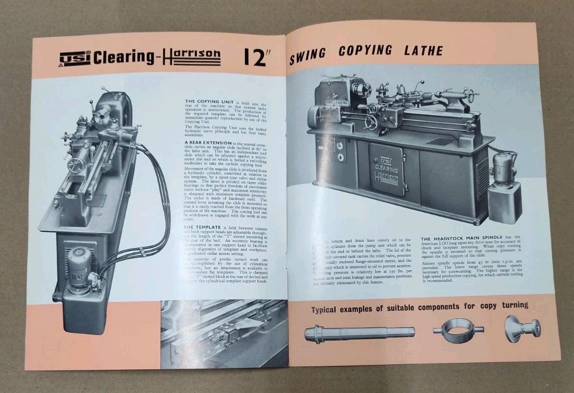 Clearing-Harrison 12″ Swing Lathe Sale Brochure Advertising Bulletin Copying Vtg