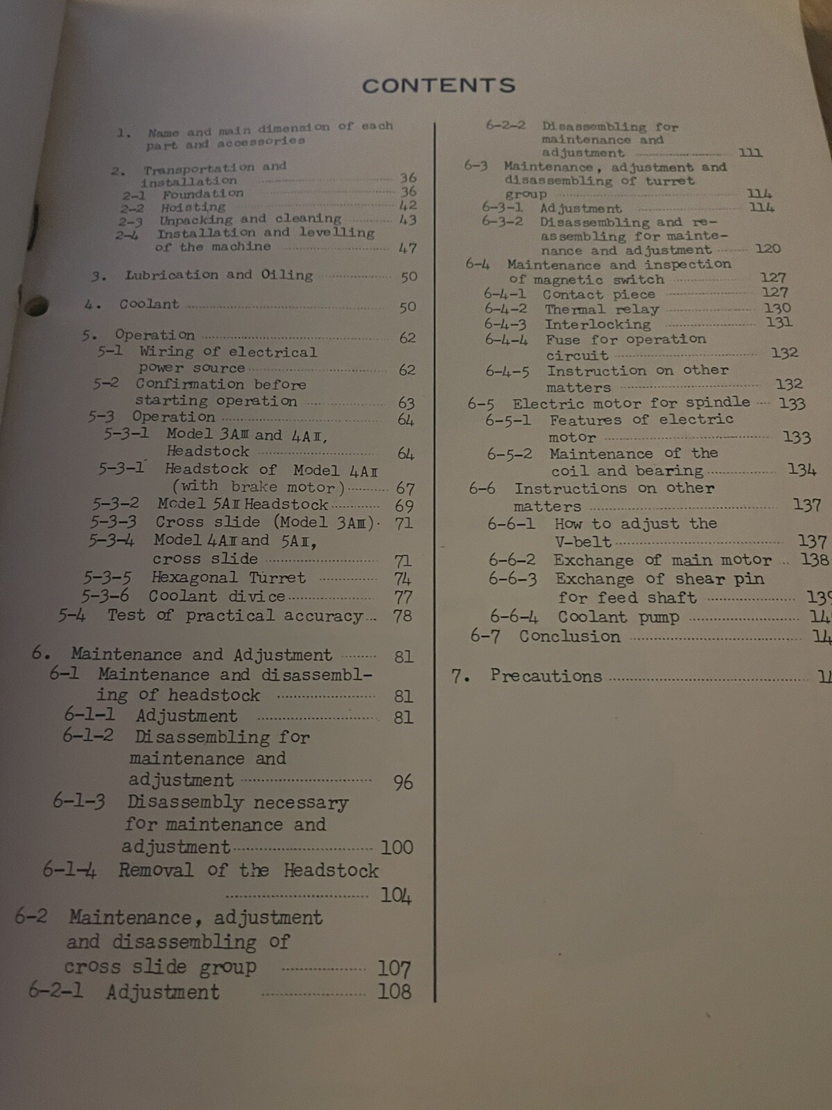 Hitachi Seiki Turret Lathes Operators & InstructionBook Md. 3A, 4A, & 5A