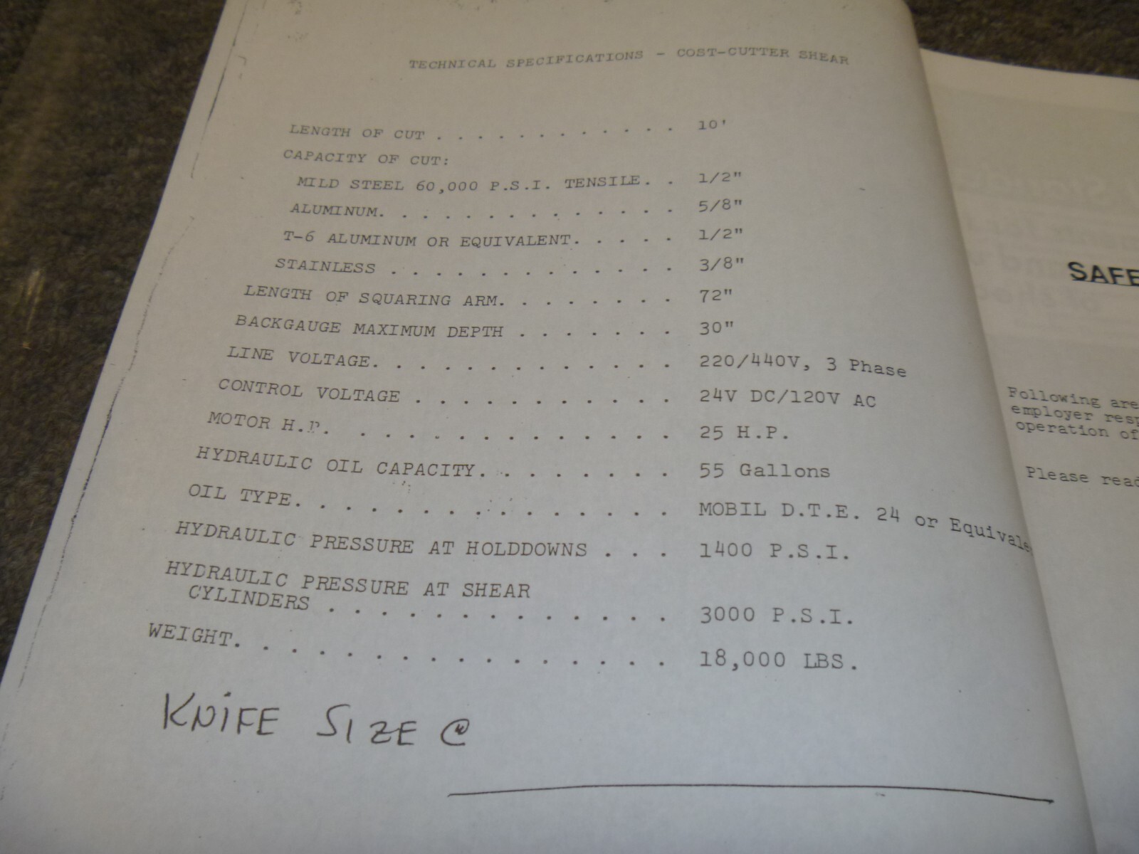 Atlantic COST-CUTTER Hydraulic Shear Parts List & Operator Instruction Manual xz