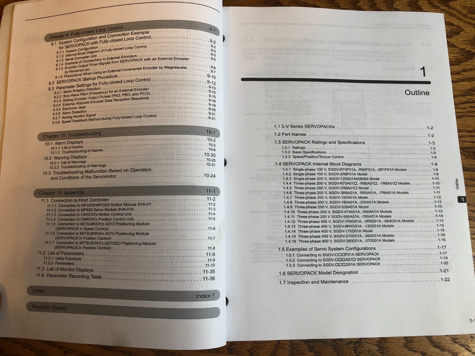 Yaskawa AC Servo Drive E-V design maintenace rotational motor Manual Parts List
