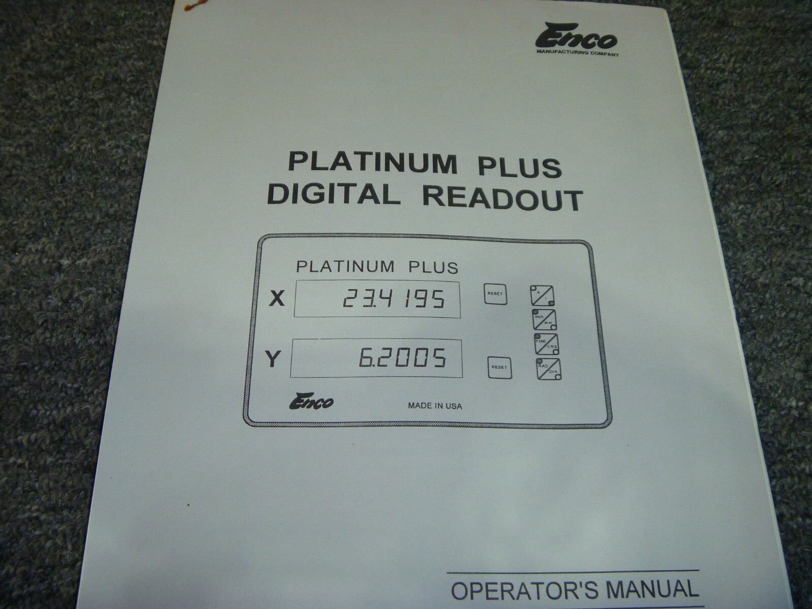 Enco PLATINUM PLUS DIGITAL READOUT Control Owner Operator Manual User Guide