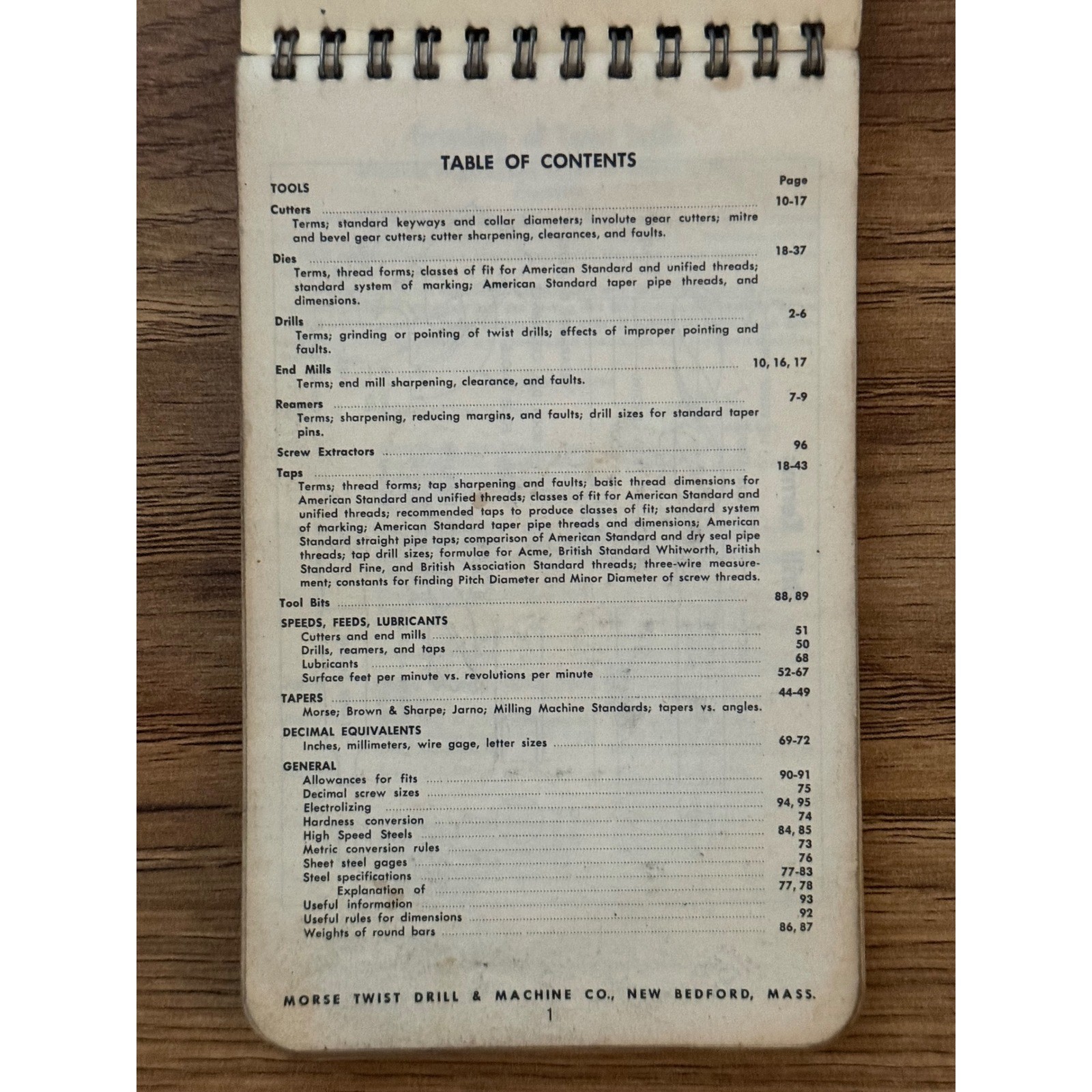 1966 Morse Machinist’s Practical Guide Twist Drill Pocket Handbook