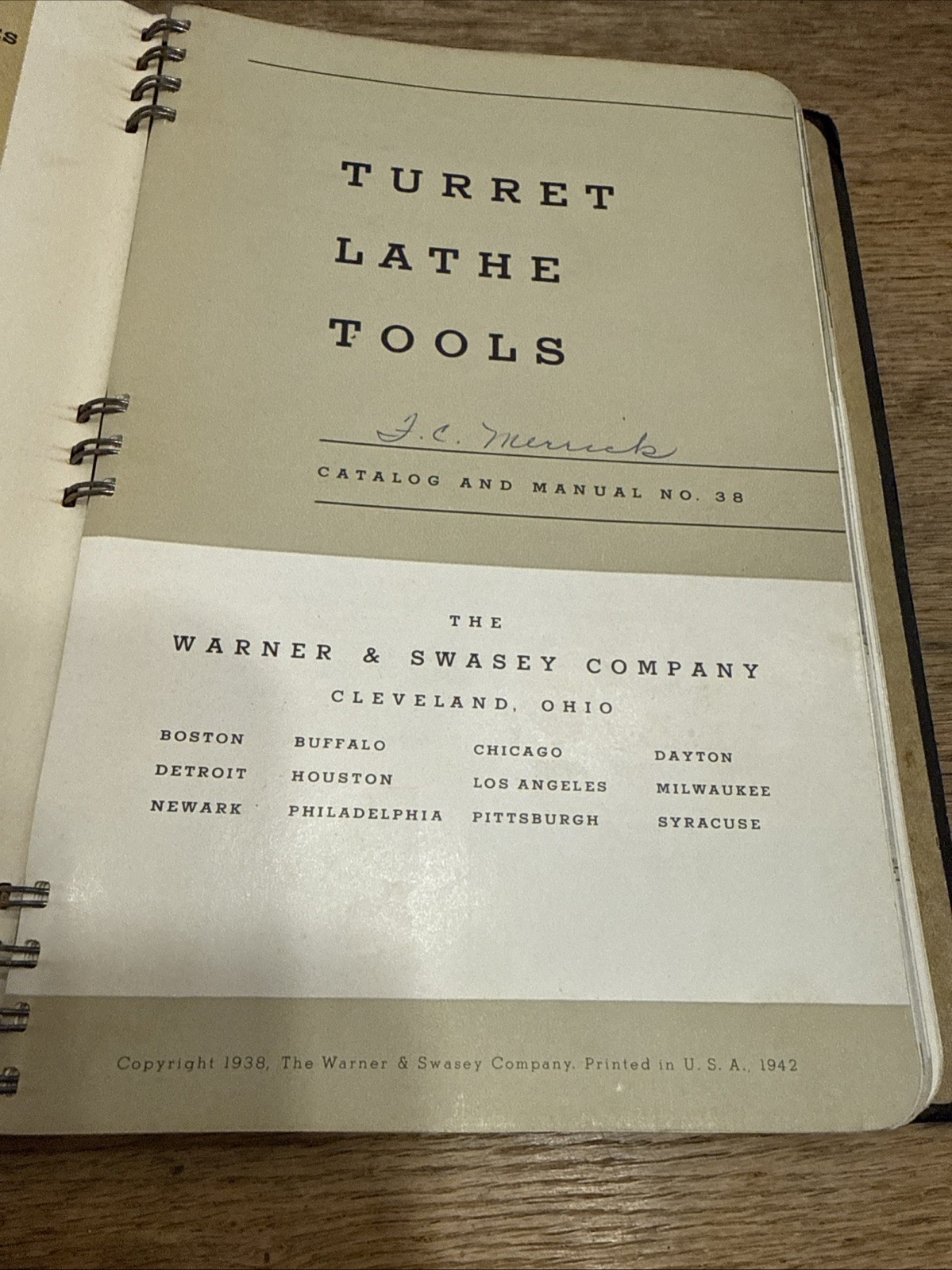 1938–TURRET LATHE TOOLS-Catalog & Manual #38–Warner and Swasey – VERY GOOD