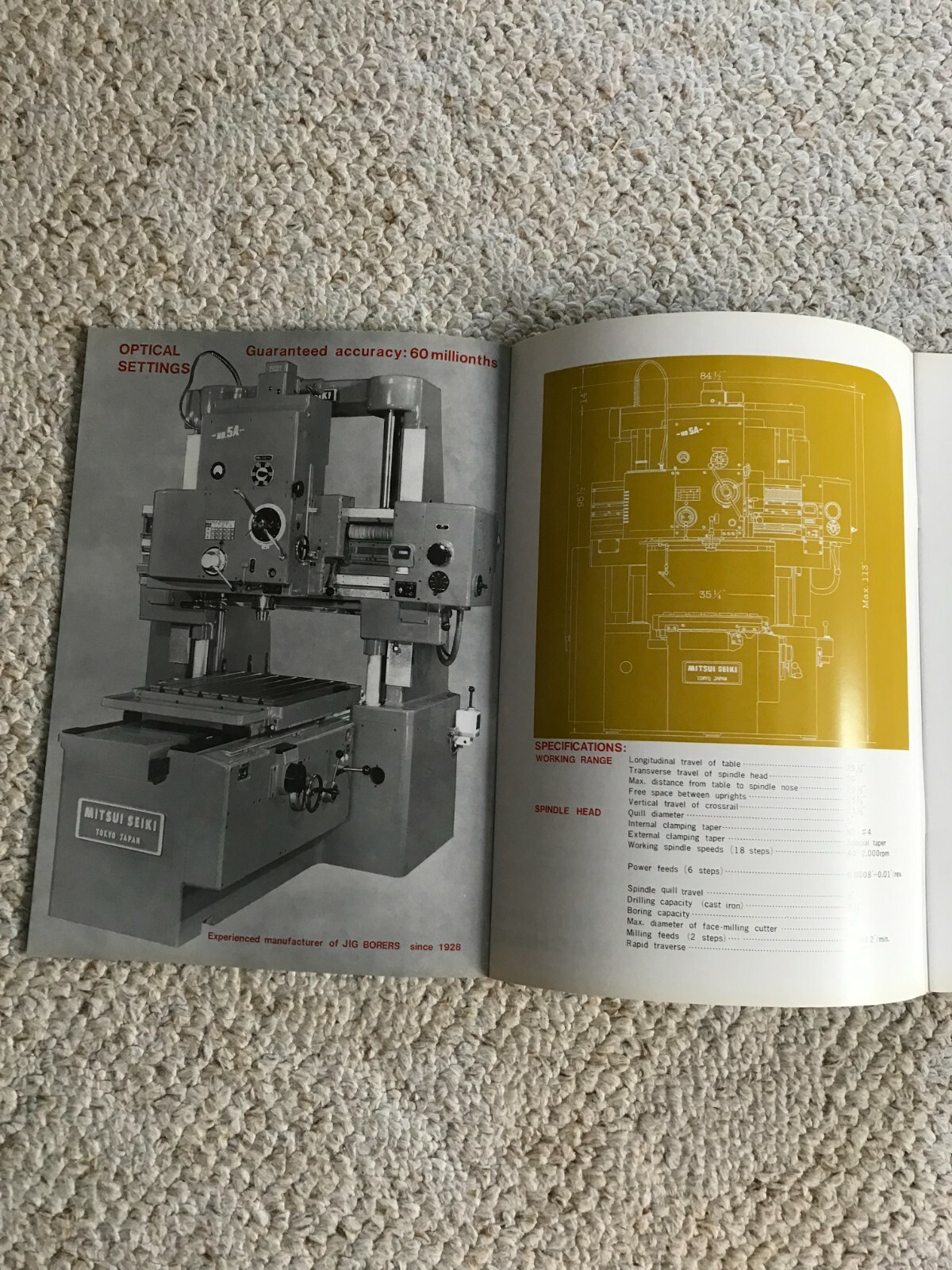 MITSUI SEIKI 5A OPTICAL JIG BORING AND MILLING MACHINE SALES CATALOG