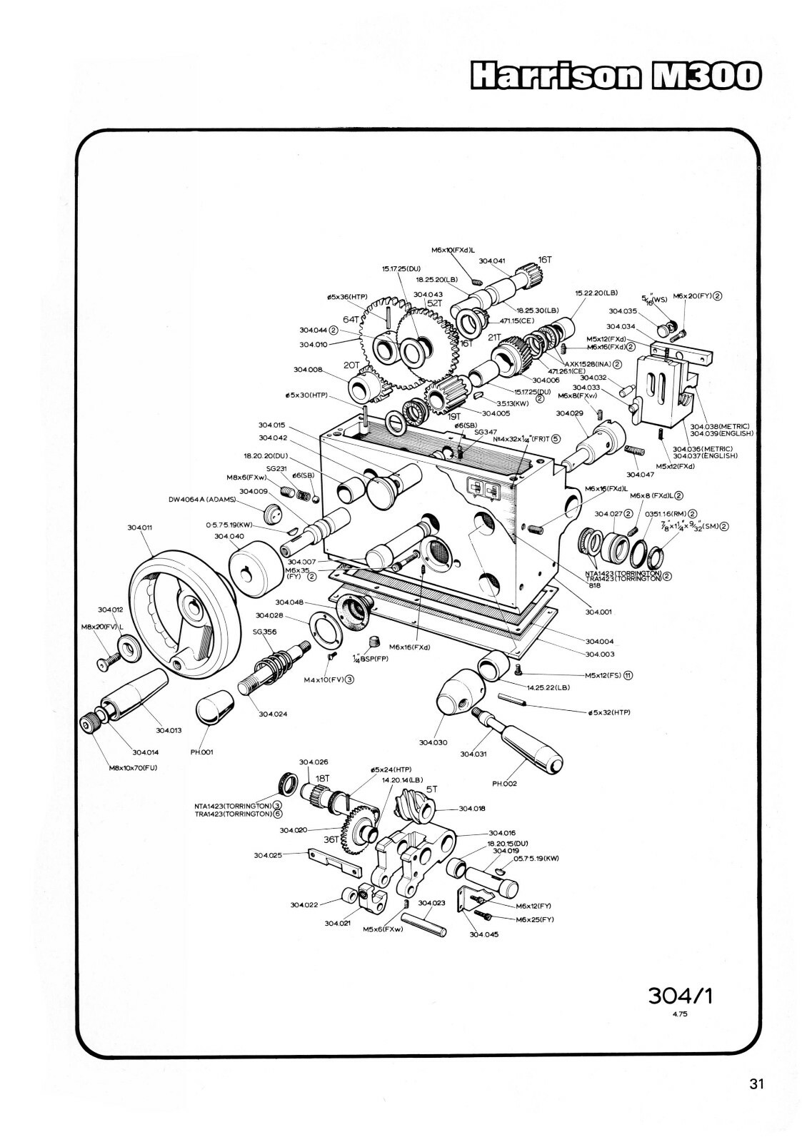 Harrison M300 Lathe 13″ Instruction & Parts List Manual #1408