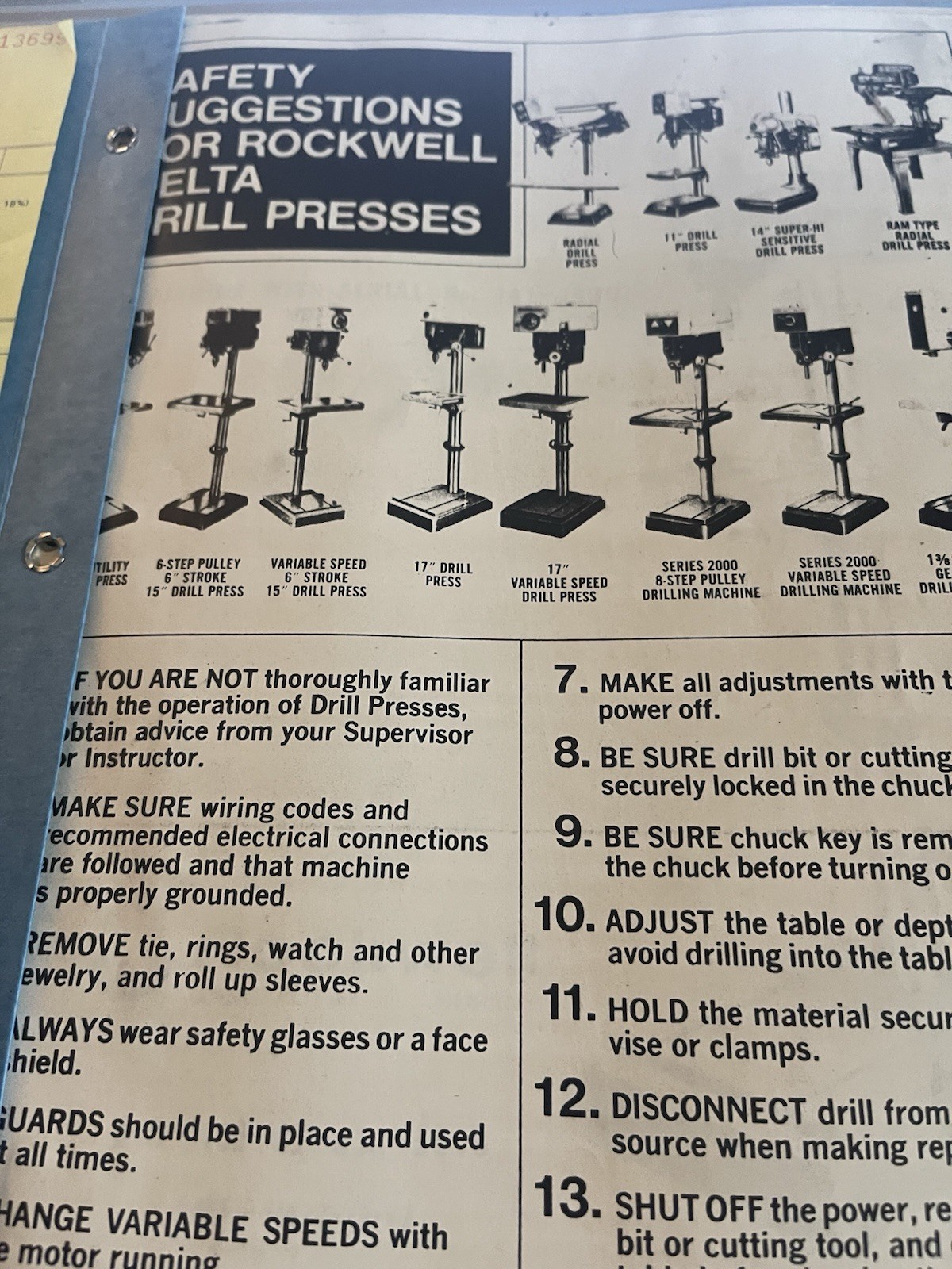 Rockwell Delta 17″ Drill Press Assembly & Owner Operator Manual,67 ed.