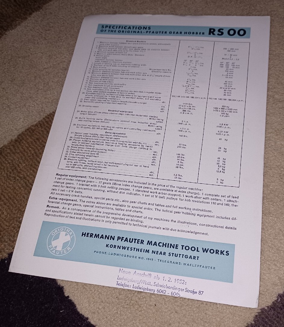 HERMANN PFAUTER WORKS RS00 Gear Hobbing Machine ADVERTISING FLYER BOOKLET PROMO