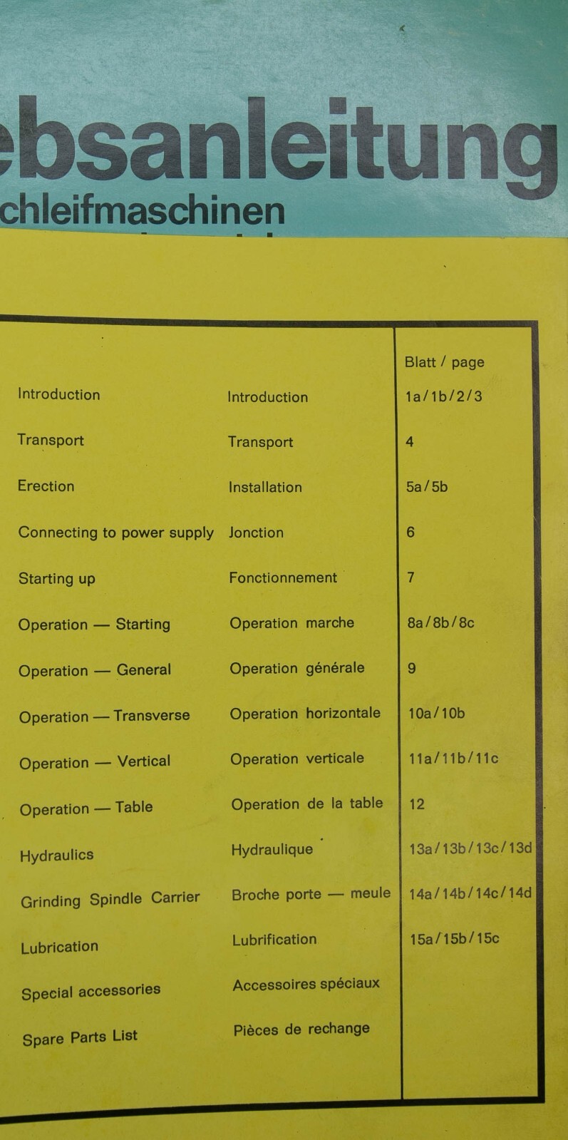 ELB SCHLIFF Surface Grinder SW, SWBO SWBD Operations Service Manual and Parts