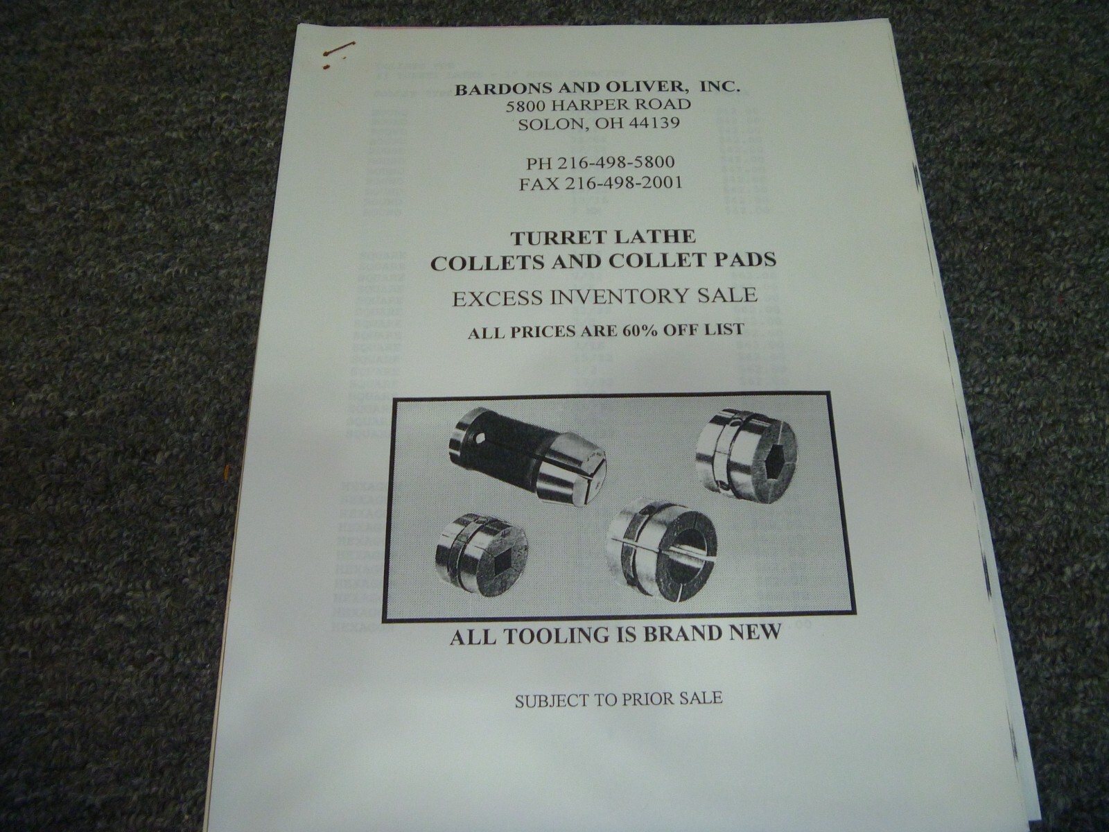 Bardons & Oliver TURRET LATHE COLLETS & COLLET PADS Replacement Parts Catalog