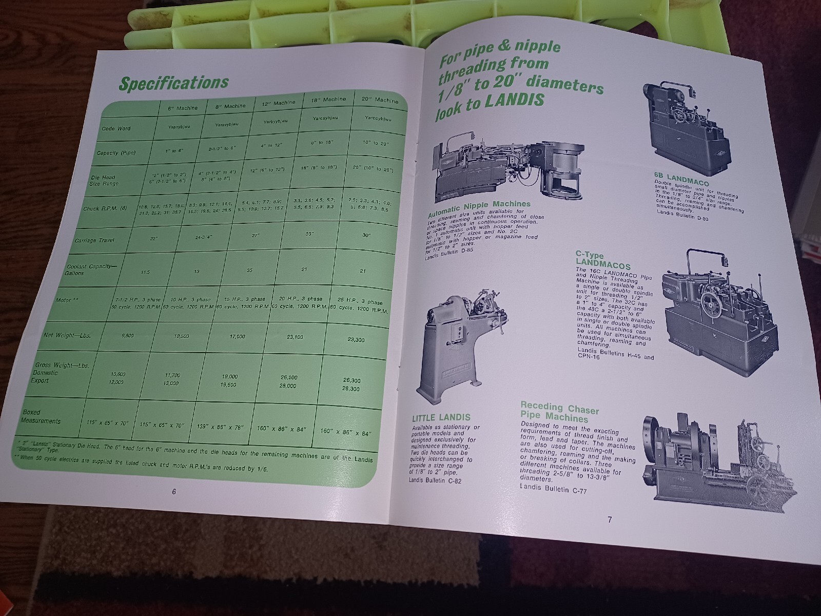 LANDIS PIPE THREADING CUTTING OFF MACHINES FLYER BOOK CATALOG Teledyne Tool VTG