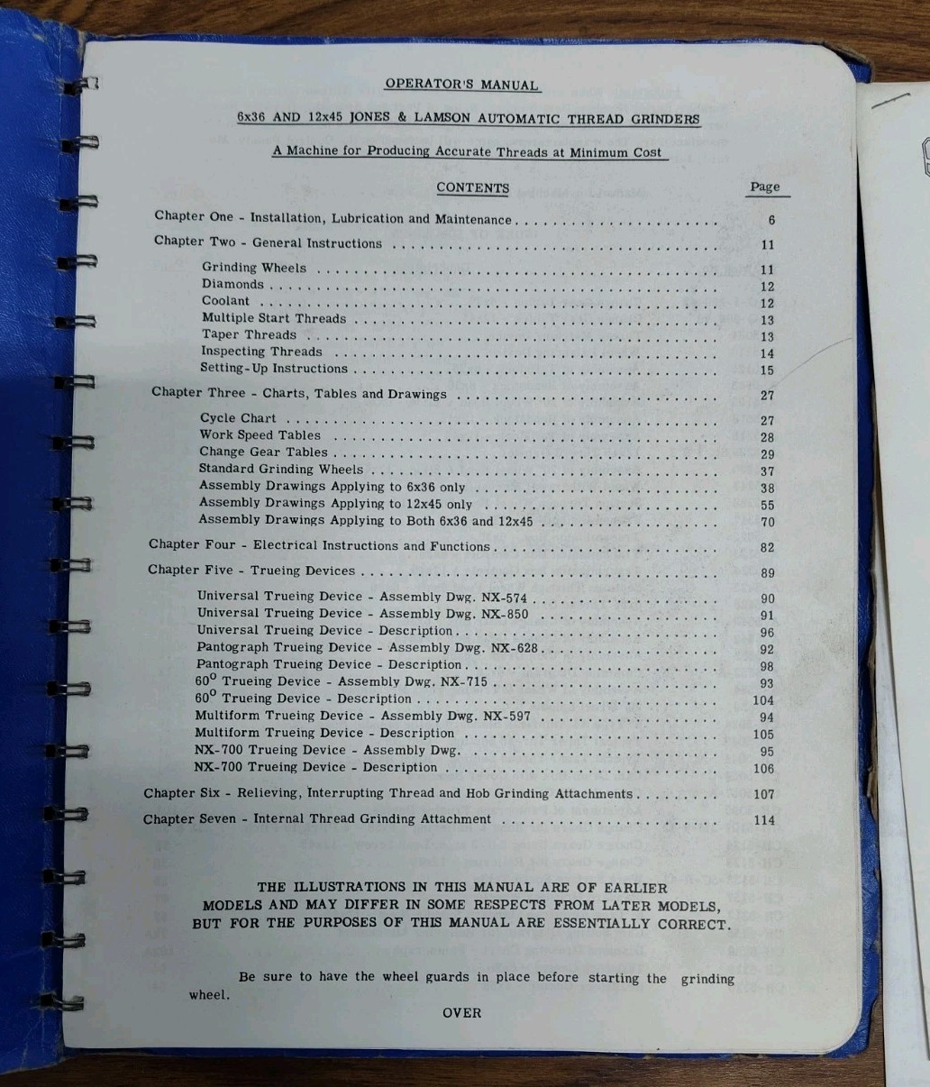 ORG. JONES & LAMSON MACHINE THREAD GRINDING INSTRUCTION MANUAL TG-6×36 TG-12×45