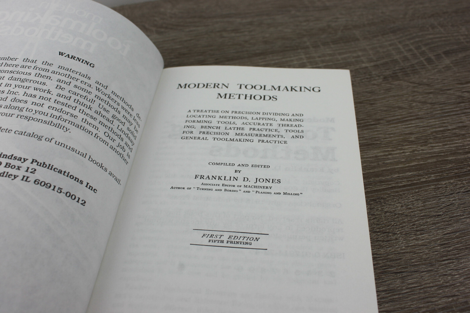 Modern Toolmaking Methods 1987 (1915) by Franklin D. Jones Vintage Book