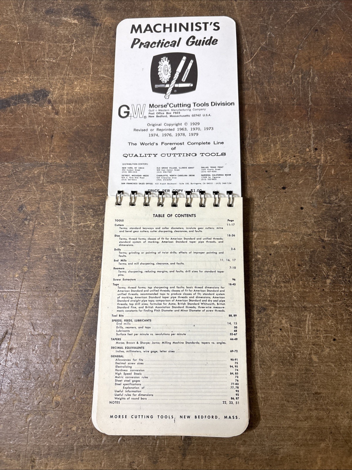 Morse Machinist’s Practical Guide Pocket Manual Handbook Toolbox Morse 1979