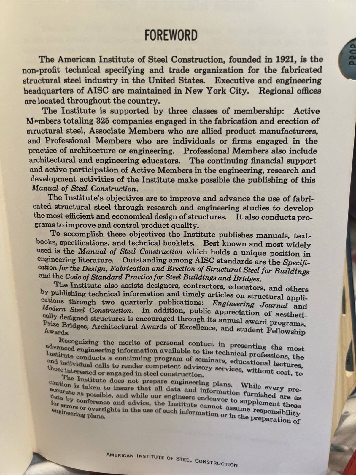 AISC 7th Edition “Manual Of Steel Construction” Copyright 1970