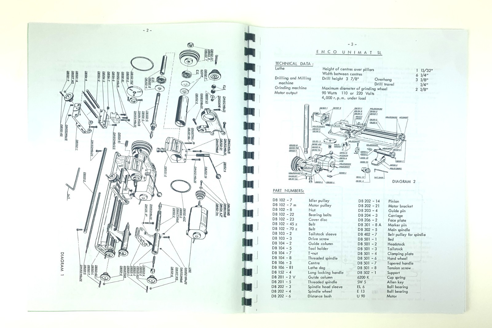 Operating Instructions for the EMCO-UNIMAT Model SL small machine tool.