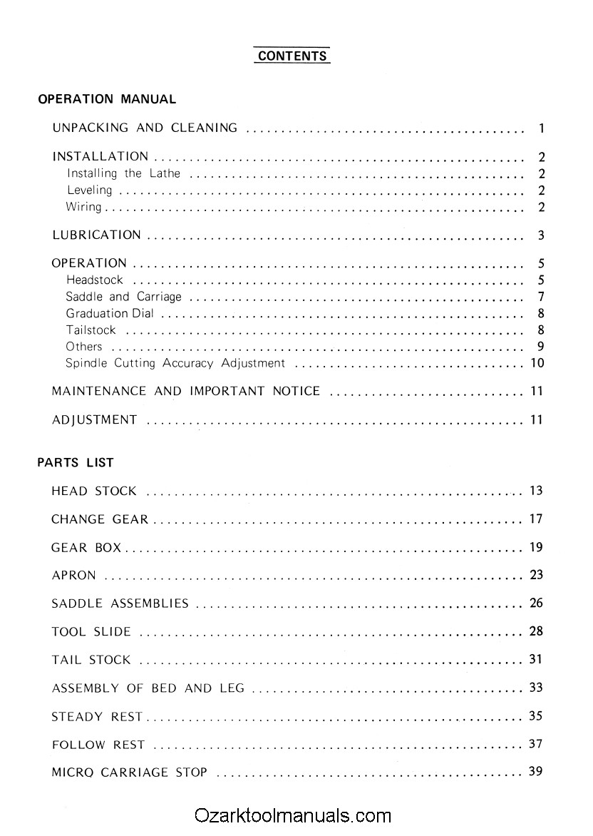 Tida, Samson, WT 13×36 13×40 TD-1336 TD-1340 Metal Lathe Owner’s Manual 1338