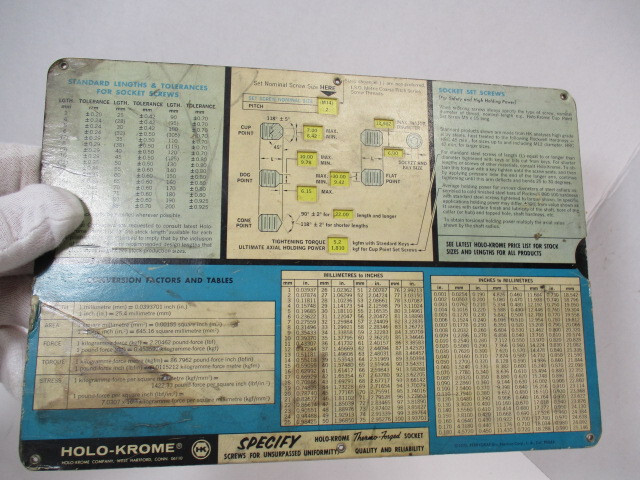HOLO-KROME Bolt / Socket Head Screw Selector Slide Calculator # 273, Set Screws