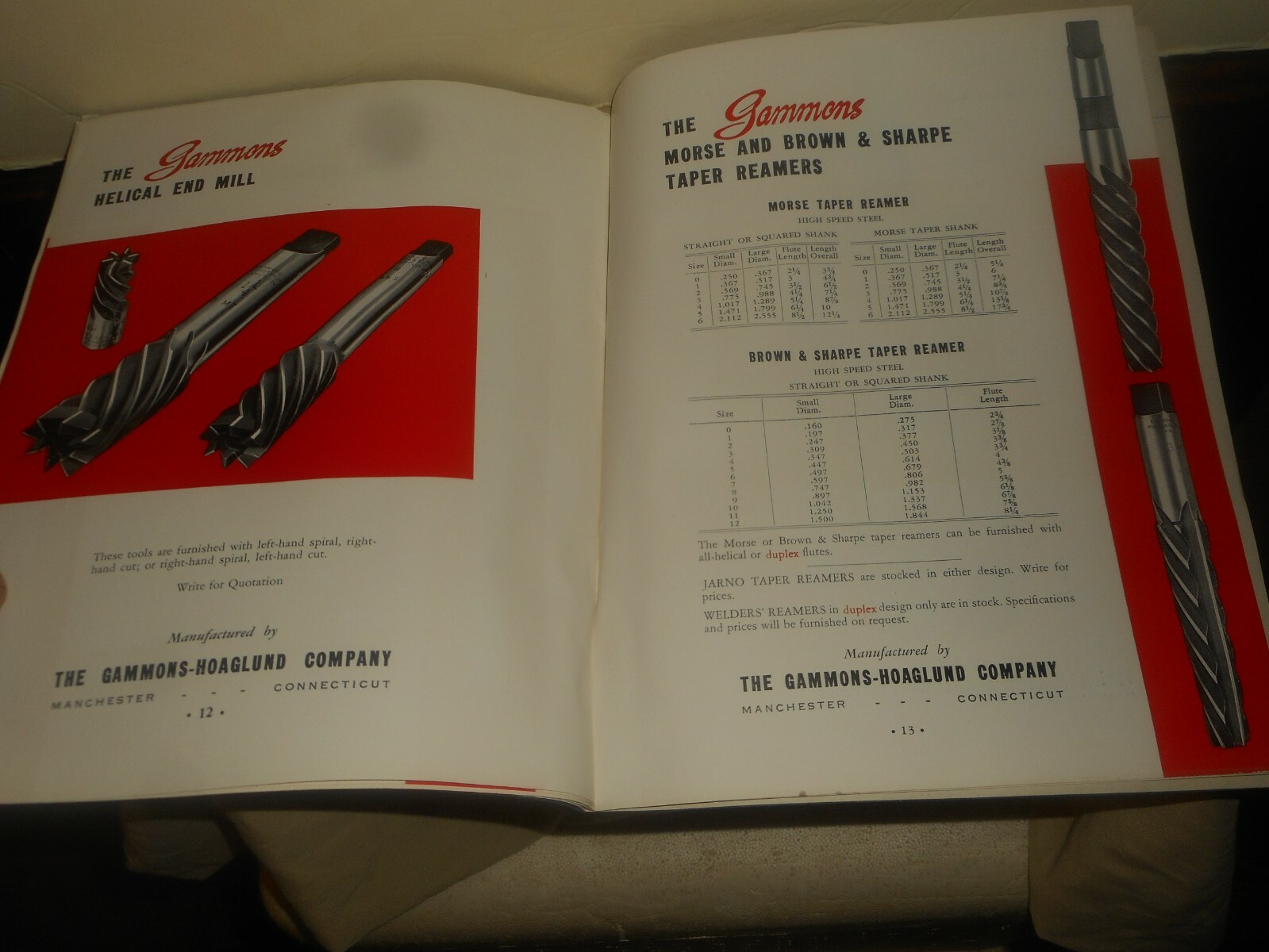 GAMMONS Tools Reamers Catalog No. 757 GAMMONS HOAGLUND Co. Manchester CT 1957