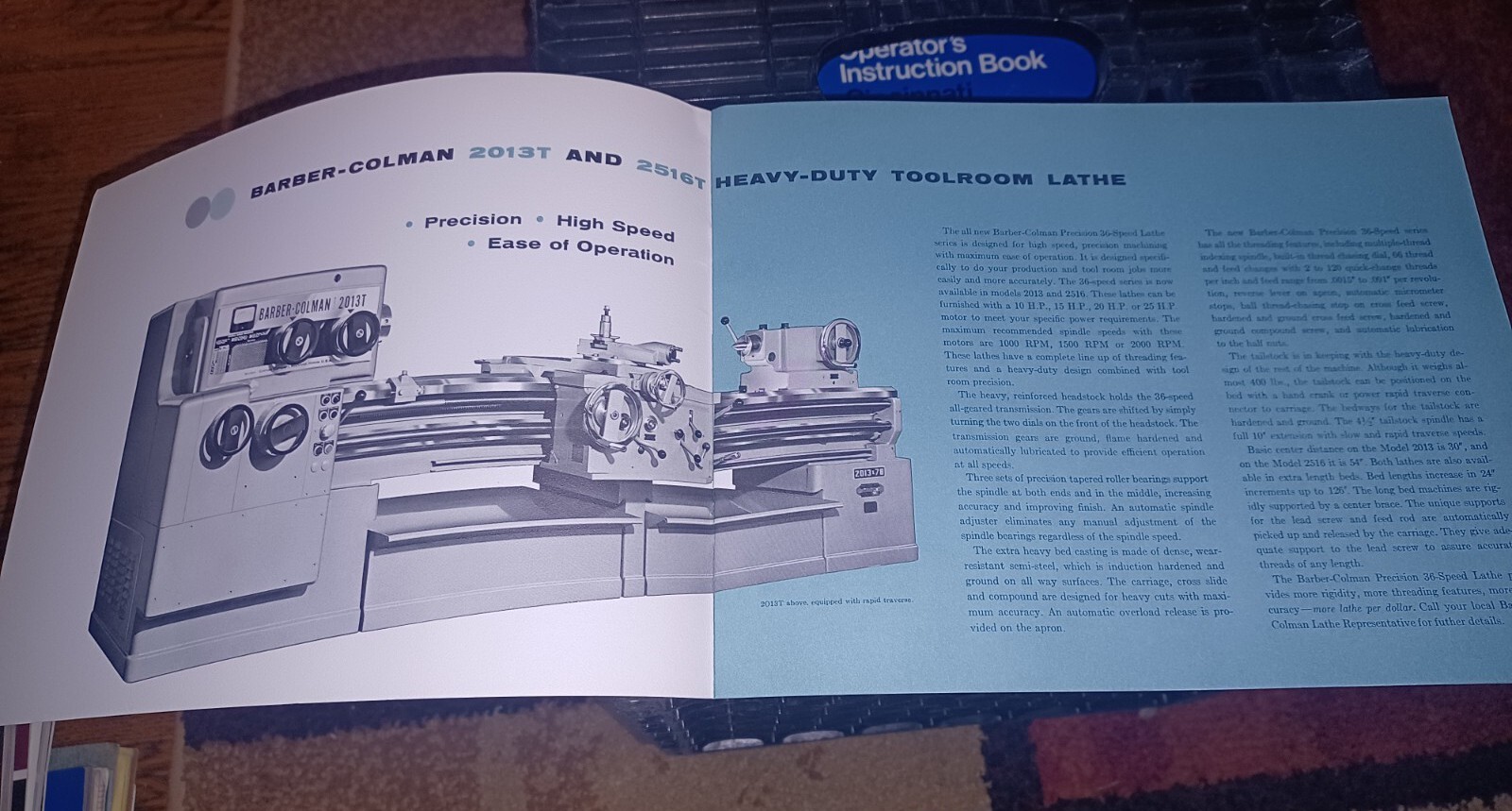 BARBER COLMAN MODEL 2013T 2516T HEAVY DUTY TOOLROOM LATHE Sales CATALOG Book VTG