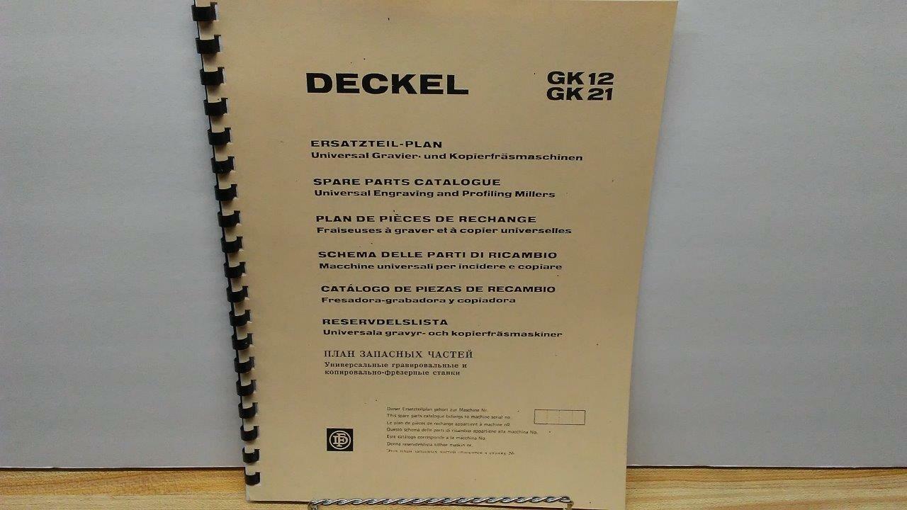 Deckel GK12 & GK21 Profile Miller Parts Manual