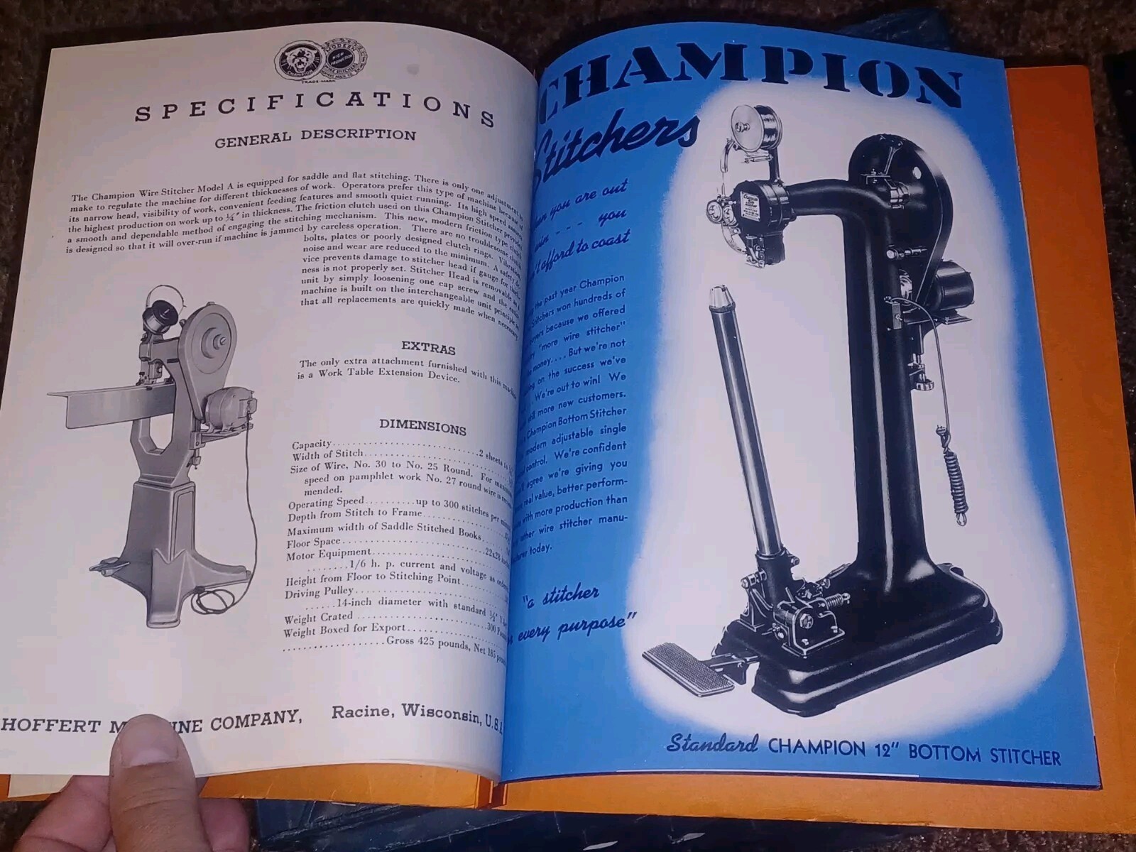 1946 CHAMPION WIRE STITCHERS HIGH PRODUCTION MACHINES FLYER LOT CATALOG BOOK VTG