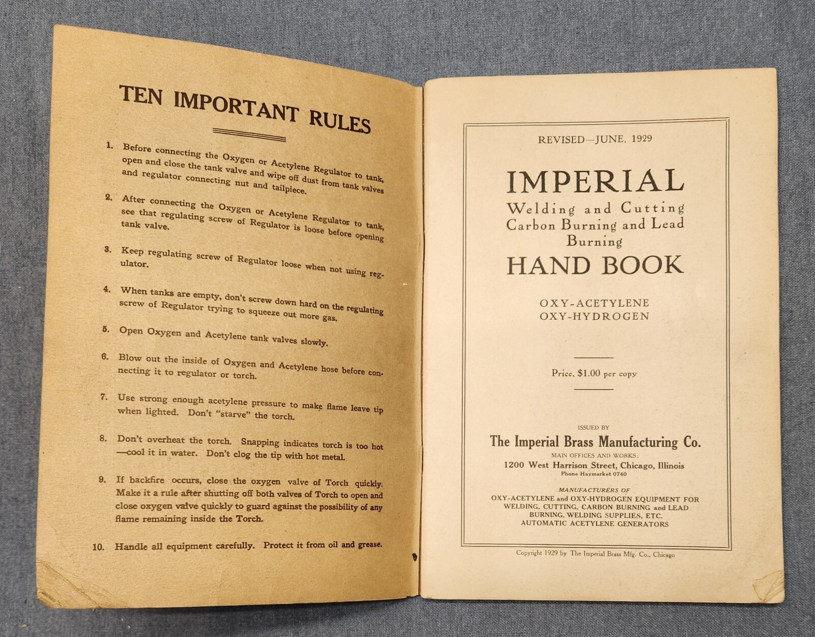 Vtg 1929 Imperial Welding & Cutting Handbook How-To Book Manual Steel Iron Brass