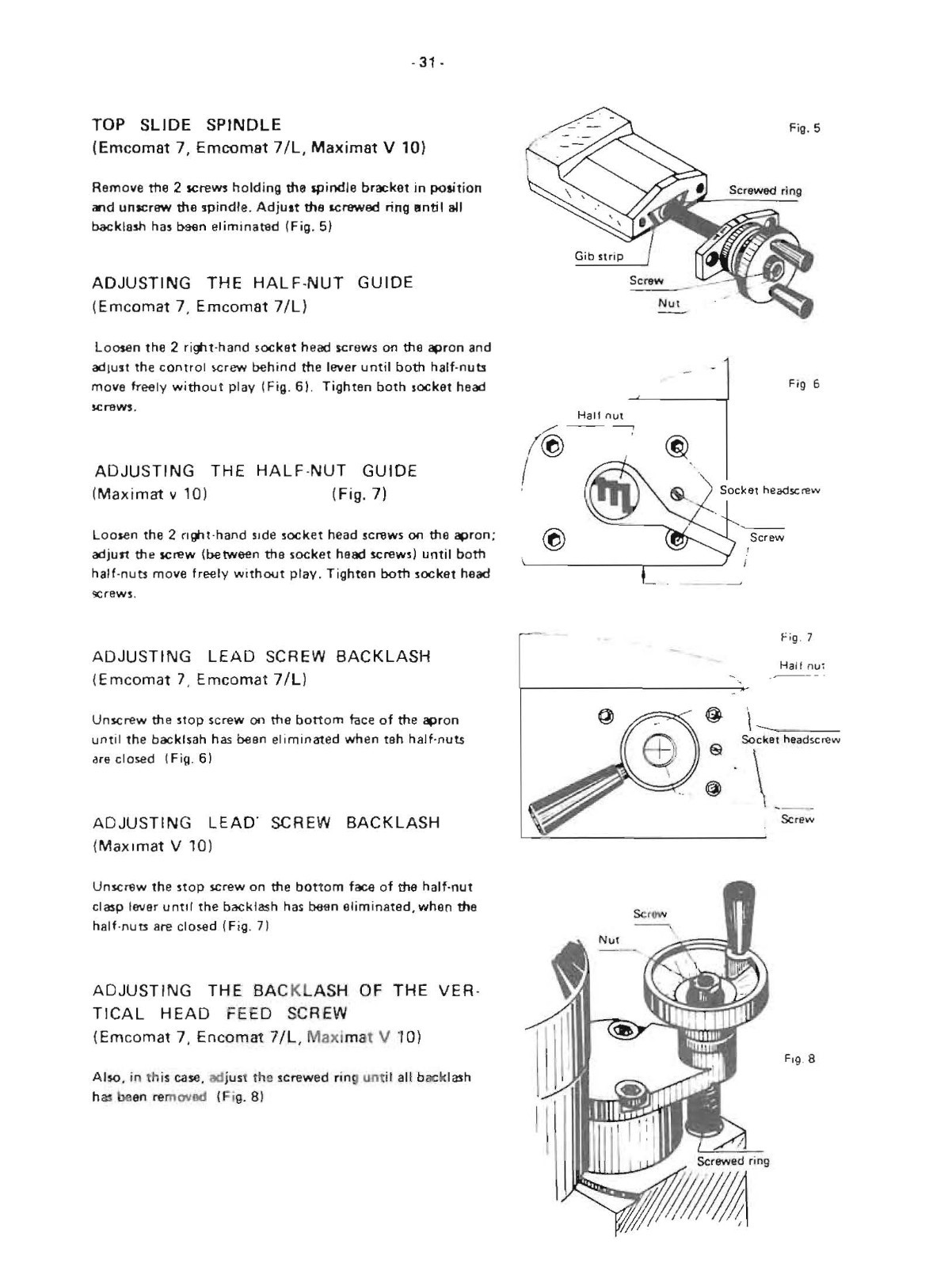 7, 7-L & V10 Metalworking Lathe Operator Instr. Manual Fits Emco Maximat Emcomat