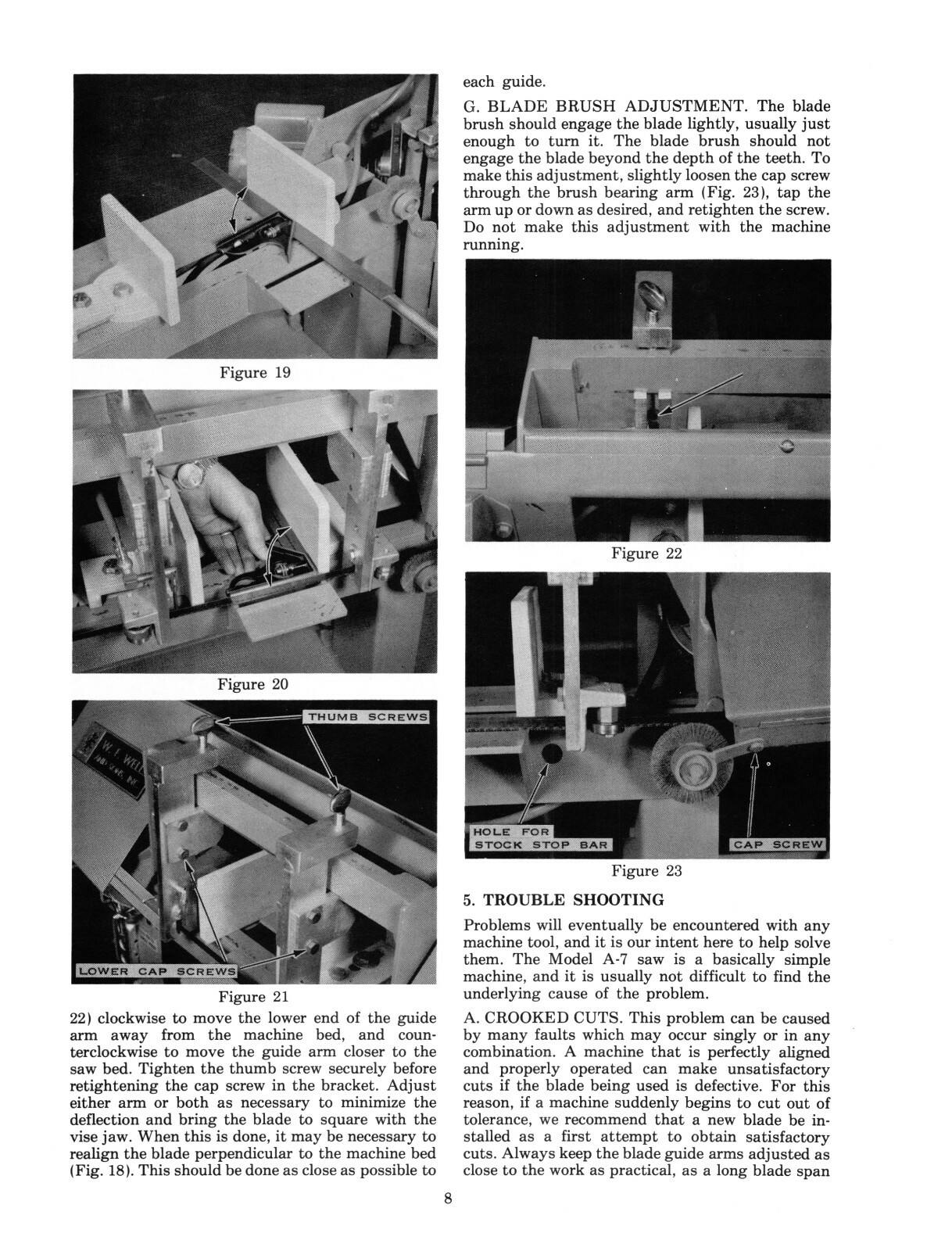 W.F. Wells Horizontal Band Saw Model A-7 Operation & Maintenance Manual #525