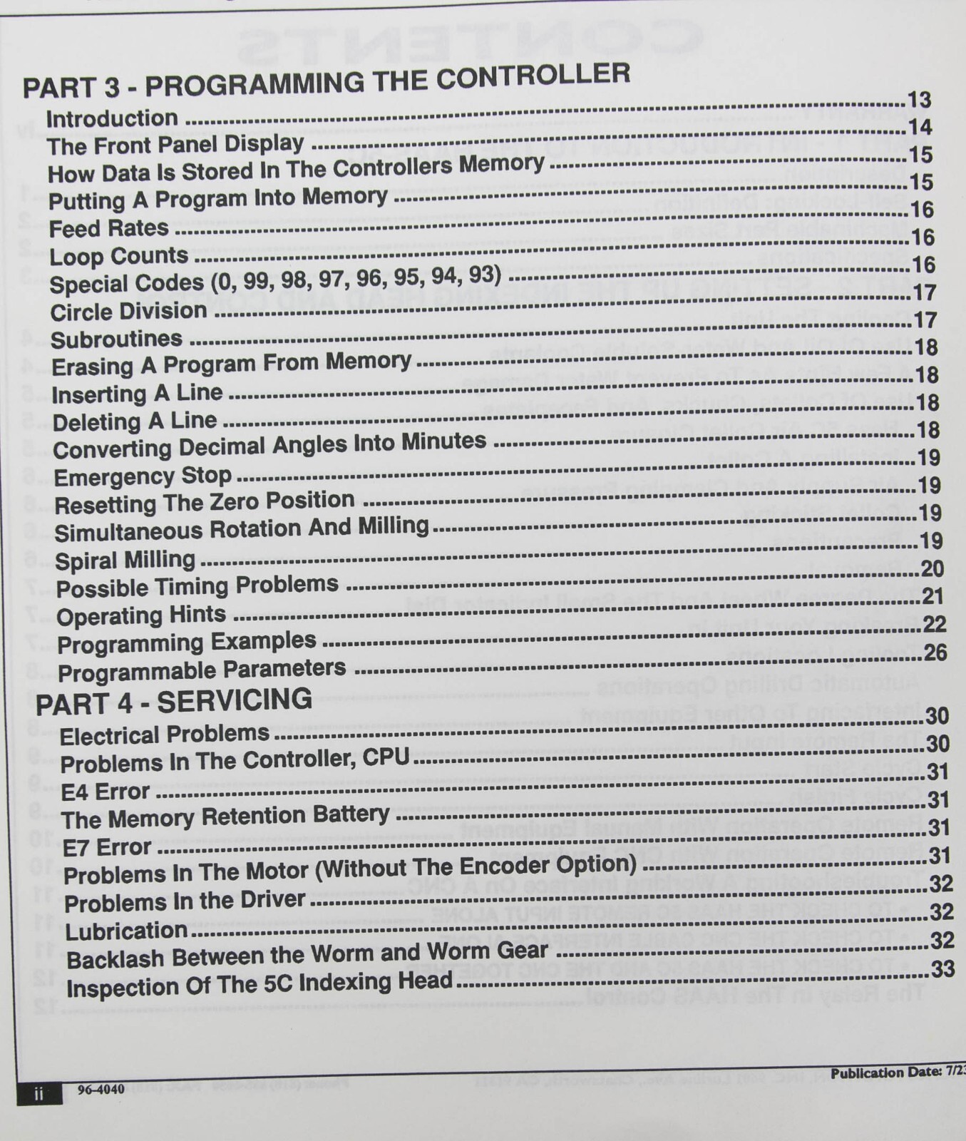 Haas H5C Indexing Head Model Operators Programming & Servicing Manual 1992