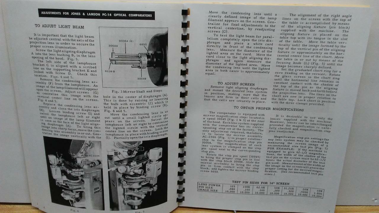 Jones & Lamson PC-14 Comparator Setting Up and Operating Instructions Manual