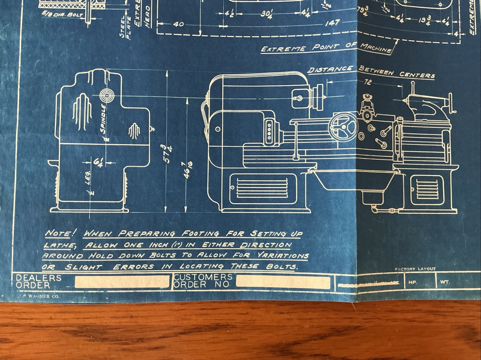 1940 American Pacemaker Lathe Blueprint Data Sheet 20″ Machine Tool Works 17×11