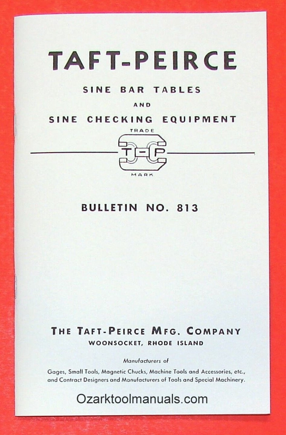 TAFT-PEIRCE Sine Bar Use Instructions and Constant Table Handbook Manual 0950