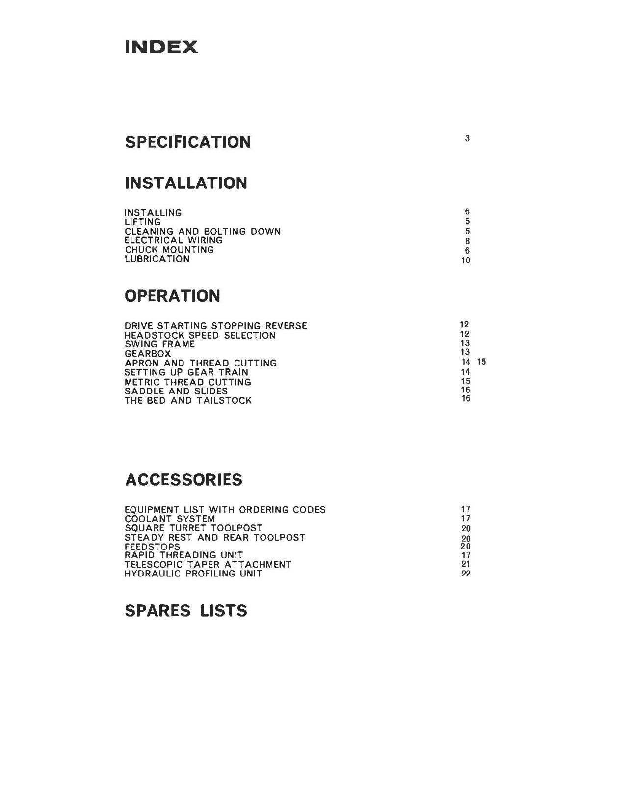 LATHE INSTRUCTION & PARTS MANUAL FITS Clausing-Colchester 15 X 30 & 15 X 48