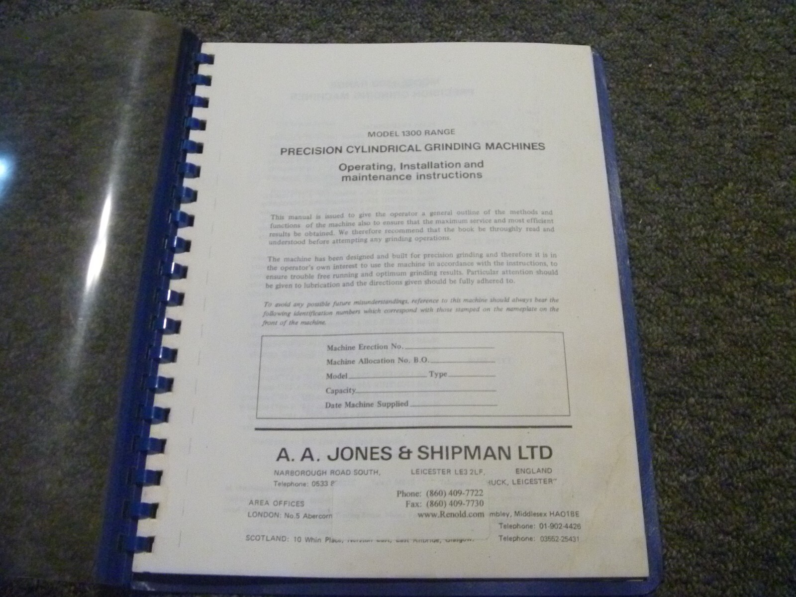 Jones Shipman 1300 Range Grinding Machine Install Operator Maintenance Manual xz